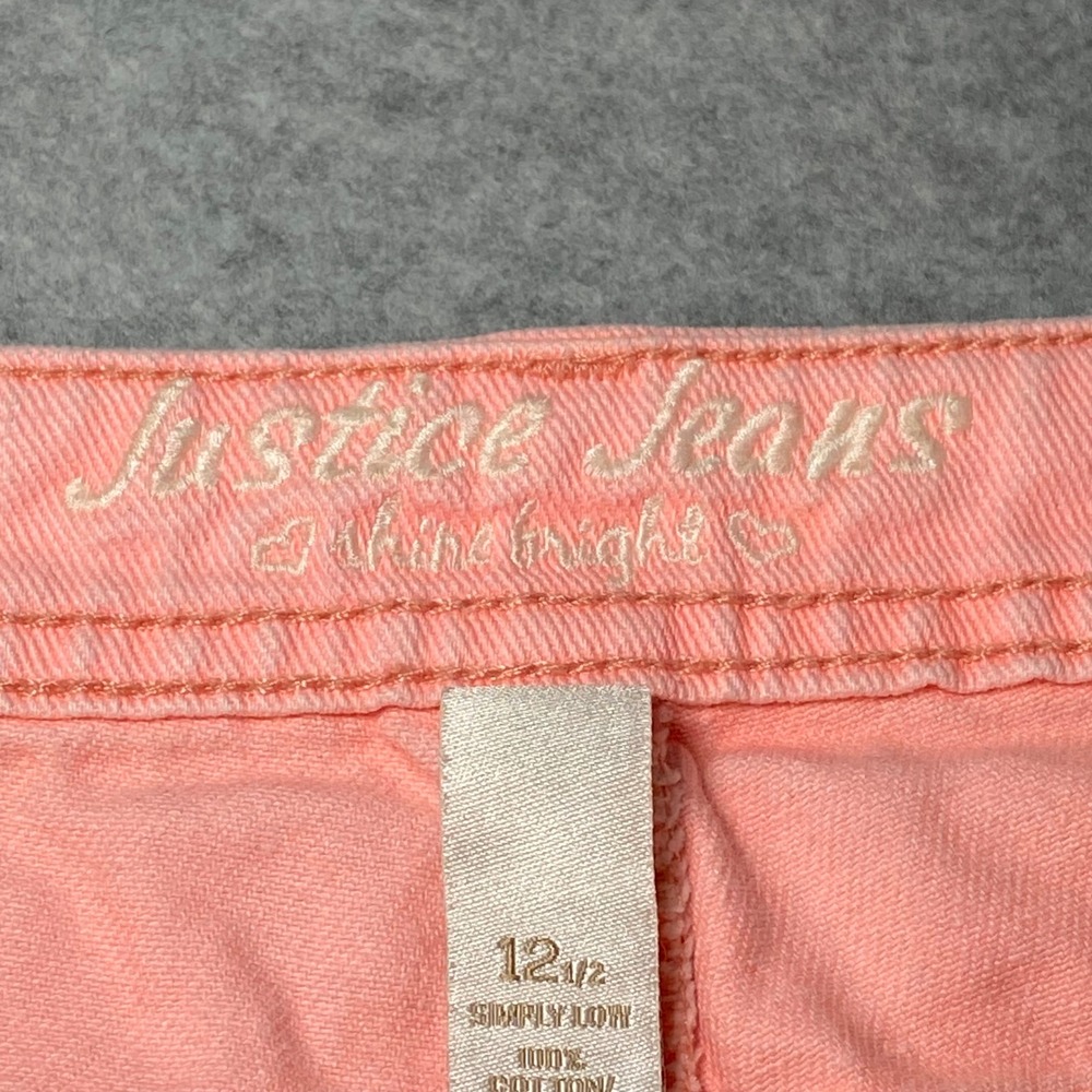 Justice Denim Shorts Girls Size 12.5 Pastel Peach Pink Summer Casual EUC - Picture 4 of 9